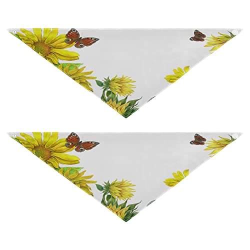 Hundehalstuch, Schmetterling, Sonnenblume, florales Haustier-Bandana für Hunde, Katzen, Halstuch, waschbar, Dreiecks-Lätzchen, Hundeschal, Urlaubszubehör für Welpen, Katzen, Hunde, Größe M, 2 Stück von Quteprint