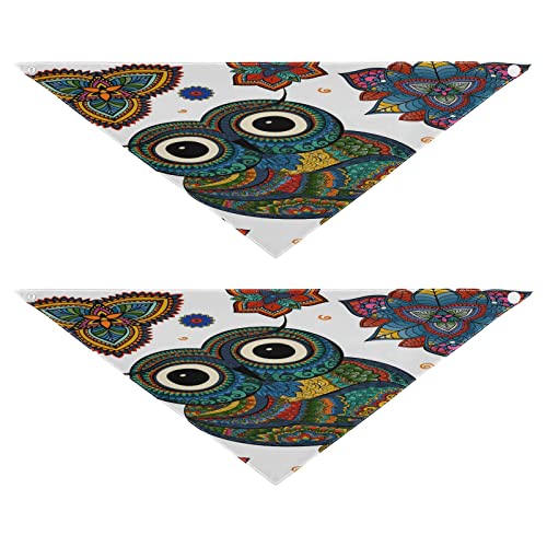 Hundehalstuch, Tiere, Eule, Vogel, ethnisches Haustier-Bandana für Hunde, Katzen, Haustier, Dreieck, Lätzchen, Hundeschal, Urlaubszubehör für Welpen, Katzen, Hunde, Größe M, 2 Stück von Quteprint