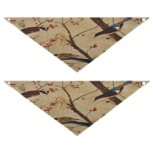 Hundehalstuch, Vintage-Baum, Vogel, Herbstblätter, Haustier-Bandana für Hunde, Katzen, Halstuch, waschbar, Dreieck-Lätzchen, Hundeschal, Urlaubszubehör für Welpen, Katzen, Hunde, Größe M, 2 Stück von Quteprint