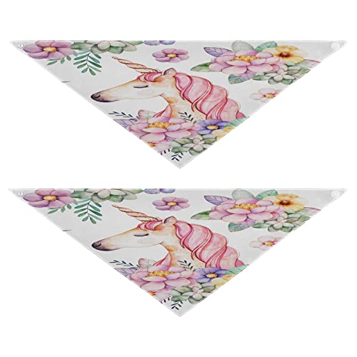 Hundehalstücher mit Blumenmuster, Einhorn, Haustier-Halstuch, waschbar, Dreieck-Lätzchen, Hunde-Schal, Urlaubszubehör für Welpen, Katzen, Hunde, Größe L, 2 Stück von Quteprint