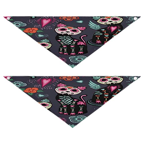 Hundehalstücher mit Blumenmuster, Zuckerschädel, Katze, Haustier-Halstuch, waschbar, Dreieck-Lätzchen, Hundeschal, Urlaubszubehör für Welpen, Katzen, Hunde, Größe S, 2 Stück von Quteprint
