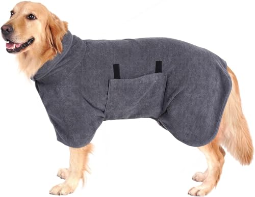 Quxvena Hundebademantel aus Mikrofaser, Bademantel Hund Extra SaugfäHig und Schnell Trocknendes, Hunde Handtuch mit Klettverschluss und Verstellbarem Schrumpfband (XL) von Quxvena