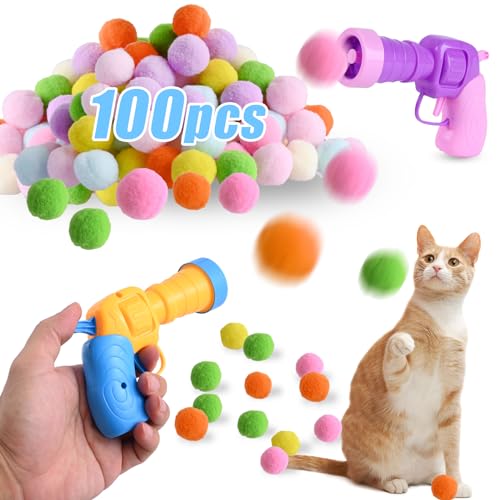 Quxvena Interaktives Katzenspielzeug Bälle, 100 Stück Spielzeug Katzen Bälle mit 2 Launcher, Spielzeug für Katzen von Quxvena