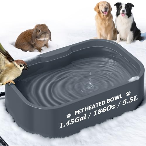 Qvamodo 5.5L Beheizter Wassernapf für Hunde & Katzen - Haustier Beheizter Napf mit automatischer Erwärmung, Anti-Rutsch-Basis, sichere Anti-Kauschnur, Outdoor-Hundenapf für kaltes Wetter, Winter von Qvamodo