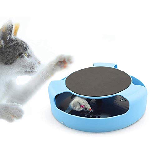 Qwertfeet Katzen Spielzeug Mit Interaktiver Maus, Fang Die Maus Katzen Spielzeug Mit Katzenkratz Pad (Blau) von Qwertfeet