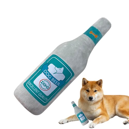 Qyljeiwred Quietschspielzeug für Hunde – Plüsch-Bierflaschenkauspielzeug, interaktives Hunde-Quietschspielzeug, Bereicherung für aggressive Kauer von Qyljeiwred