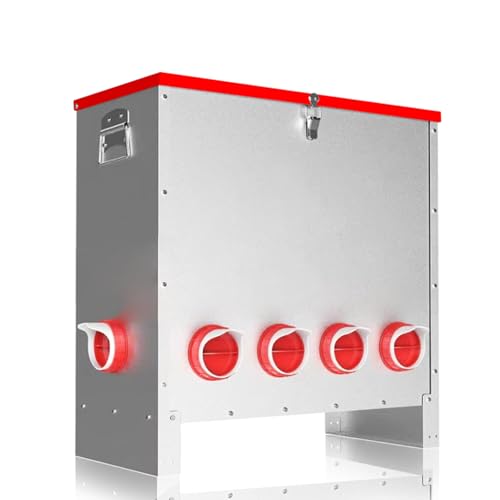 Automatischer Hühner-Futterspender mit 10 Anschlüssen, verzinktes Metall, für Hühner, Gänse, Enten, 38,6 kg, silberfarben von Qyrztaon