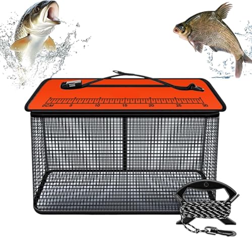 Fishing Basketball, faltbar, Netzkäfig, Live Fish Trap, 39,6 x 39,9 x 39,45 cm, reflektierender Buoyant Rahmen, sicherer Reißverschluss, für Stream Rock Shore Saltwater Angling Storage von Qzdtue