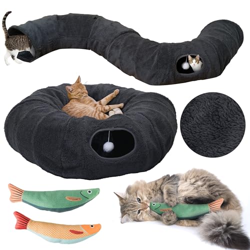 Katzentunnelbett mit Mittelmatte, Big Tube Spielplatz-Spielzeug, weiches Plüschmaterial, Vollmondform für Kätzchen, Katzen, Welpen, Kaninchen, Frettchen mit 2 Fischspielzeugen und Reisetasche Katzentunnelbett mit Mittelmatte, Big Tube Spielplatz-Spielzeug, weiches Plüschmaterial, Vollmondform für Kätzchen, Katzen, Welpen, Kaninchen, Frettchen mit 2 Fischspielzeugen und Reisetasche von R1M MERCH