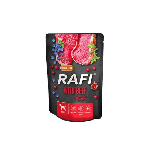 Rafi Hundenassfutter im Beutel 300g Rindfleisch | Nassfutter für Erwachsene | Vollwertiges Protein mit hoher Verdaulichkeit | Futter für EIN glänzendes Fell | Ohne Getreidezusatz von RAFI