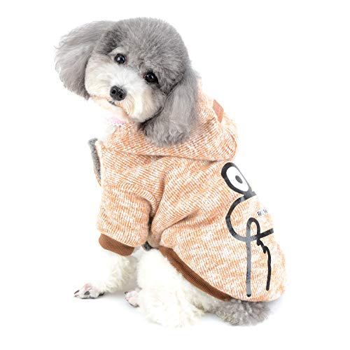 Gestrickter Winter-Hundemantel mit Kapuze, mit Fleece gefüttert, Welpen-Katzen-Strickwaren, zweibeinige Hundejacke, Outfit, weicher, warmer Pyjama-Pullover for kaltes Wetter, lustige Haustier-Kostüm-K von RAHYMA