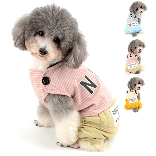 Hunde-Baumwoll-Outfits for kleine Hunde, gestreifte Haustierhemden mit Hose, Hündchen, süßer Briefdruck, Overall, Sommer, Hündchen, vierbeinig, Kostüm, Gelb, Größe S/167 (Color : Pink, Size : M(Back von RAHYMA