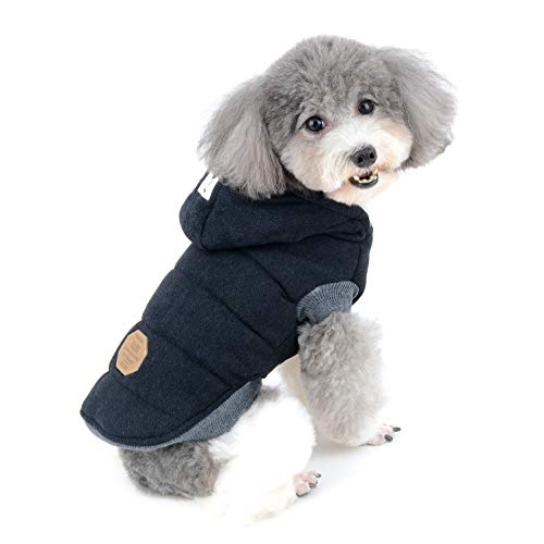 Hunde-Winter-Fleecemantel Kaltwetter-Jacke Hoodie for kleine mittelgroße Hunde Haustier-Baumwolle gefütterte Weste Mantel Blau L/9 (Color : Black, Size : L (Chest:16.5";Back:11.5")) von RAHYMA
