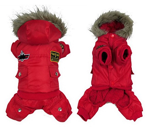 Kleiner, mittelgroßer Hunde-Schneeanzug, wasserdichter Hundeoverall, USA-Luftwaffe, Welpe, Haustier, kaltes Wetter, Jacke, Hoodie, Chihuahua, Kleidung, Rot, 4XL/185 (Color : Red, Size : 5XL) von RAHYMA