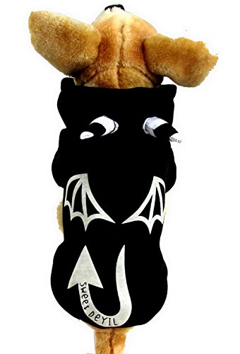 Kleines Hunde-Katzen-Sweatshirt Yorkie Hooide Half Cover Bodysuit Devil Pattern Overalls Puppy Outfit Dog Apparel Black S/24 (Color : Black, Size : L) von RAHYMA