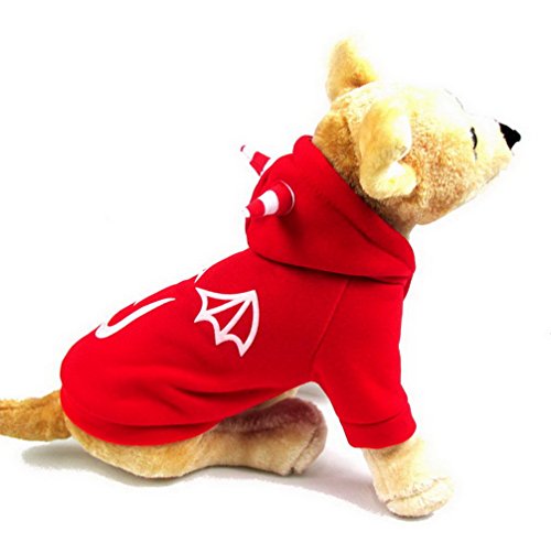 Kleines Hunde-Katzen-Sweatshirt Yorkie Hooide Half Cover Bodysuit Devil Pattern Overalls Puppy Outfit Dog Apparel Black S/24 (Color : Red, Size : XL) von RAHYMA