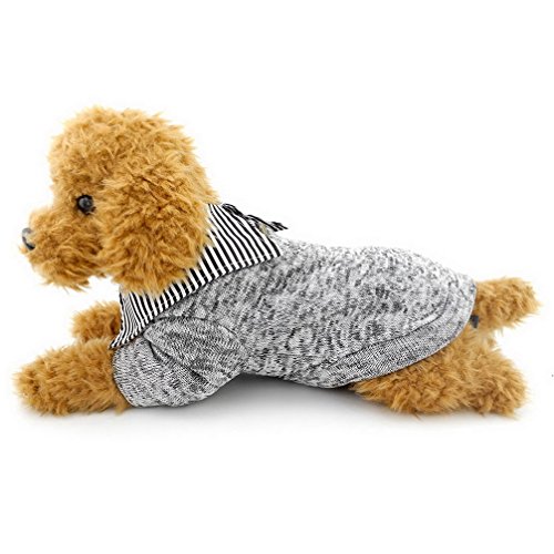 Kleines Hundeshirt Herbstkleidung for Mädchen Jungen Gestreifter Revers Hundemantel Fleece Sweatshirt Grau XXL/184 (Color : Gray, Size : Medium) von RAHYMA