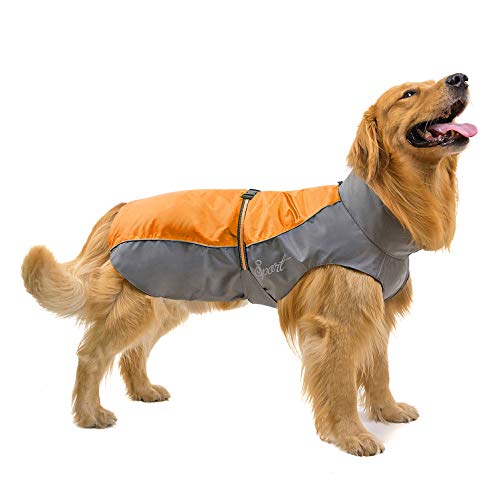 Wasserdichter Hunde-Regenmantel for mittelgroße und große Hunde, reflektierende, verstellbare Jacken, atmungsaktiver, mit Mesh gefütterter Poncho mit Schnellverschlussschnallen, Outdoor-Sport, Haustie von RAHYMA