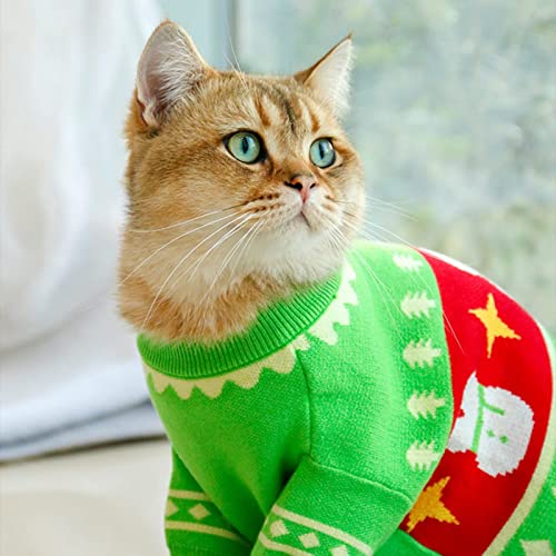 Weihnachtshundepullover-Schneemannmuster Weihnachtswarmer Pullover Feiertagskatzenpullover for Weihnachtsfeier Rot L/305 (Color : Green, Size : 2XL) von RAHYMA