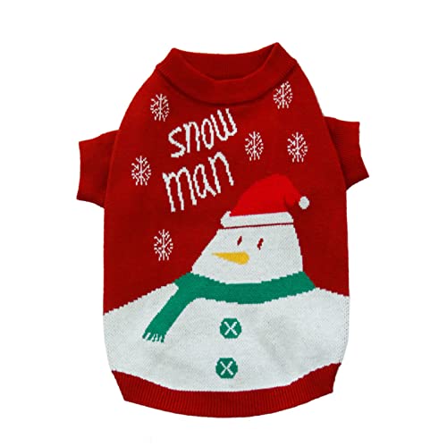 Weihnachtshundepullover-Schneemannmuster Weihnachtswarmer Pullover Feiertagskatzenpullover for Weihnachtsfeier Rot L/305 (Color : Green, Size : S) von RAHYMA