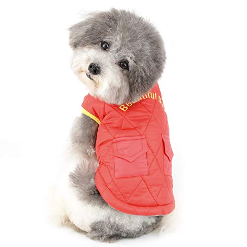 Wintermantel for kleine Hunde, Mädchen, Junge, Welpe, Gesteppte Jacke, Haustierweste, Kleidung, warme Baumwolle, gefüttertes Outfit mit Taschen-Sweatshirt for kaltes Wetter, Grün S/113 (Color : Red, von RAHYMA