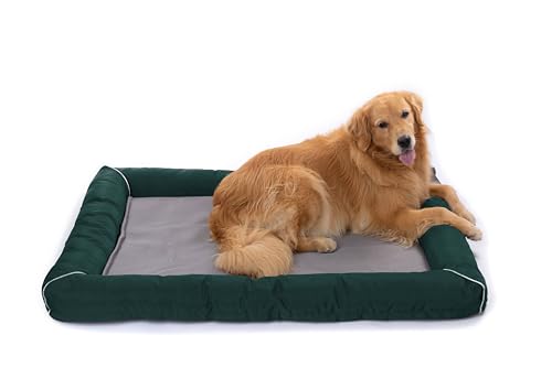 RAIKOU Hundebett Hundesofa Katzenbett Tierbette Bezug abnehmbar und waschbar Boden wasserabweisend Abti Rutsch (120 * 90cm, Dunkelgrün) von RAIKOU