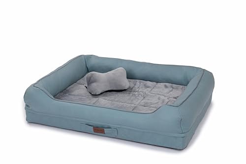 RAIKOU Hundebett mit abnehmbarem Kissen, gepolstert und waschbar – Schlafplatz, Hundekissen, Hundesofa, Hundematte - Hochwertiges Tierbett für Ihren treuen Begleiter. (Blau,80 * 60 * 7cm) von RAIKOU