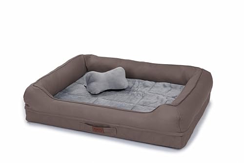 RAIKOU Hundebett mit abnehmbarem Kissen, gepolstert und waschbar – Schlafplatz, Hundekissen, Hundesofa, Hundematte - Hochwertiges Tierbett für Ihren treuen Begleiter. (Braun,80 * 60 * 7cm) von RAIKOU