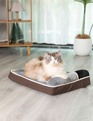RAIKOU orthopädisches Hundebett kleine und Große Hunde flauschig Hundematte waschbar Hundematratze mit Hundekissen Hundeschlafplatz (Braun, 80 * 60) von RAIKOU