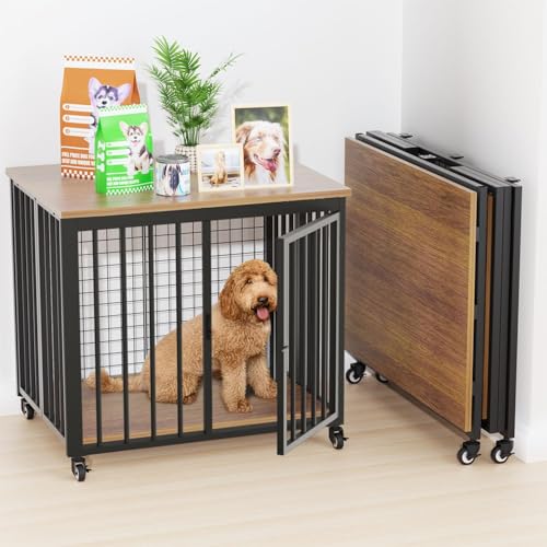 81,3 cm mittelgroße Hundebox im Möbelstil mit Rollen, faltbarer Endtisch für kleine/mittelgroße Hunde, unzerstörbarer Hundekäfig, Möbelstil, kaufest, keine Montage erforderlich 81,3 cm mittelgroße Hundebox im Möbelstil mit Rollen, faltbarer Endtisch für kleine/mittelgroße Hunde, unzerstörbarer Hundekäfig, Möbelstil, kaufest, keine Montage erforderlich von RAIQEE