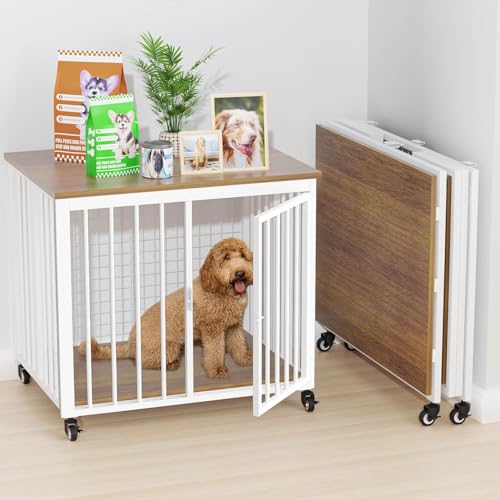 81,3 cm mittelgroße Hundebox im Möbelstil mit Rollen, faltbarer Endtisch für kleine/mittelgroße Hunde, unzerstörbarer Hundekäfig, Möbelstil, kaufest, keine Montage erforderlich 81,3 cm mittelgroße Hundebox im Möbelstil mit Rollen, faltbarer Endtisch für kleine/mittelgroße Hunde, unzerstörbarer Hundekäfig, Möbelstil, kaufest, keine Montage erforderlich von RAIQEE