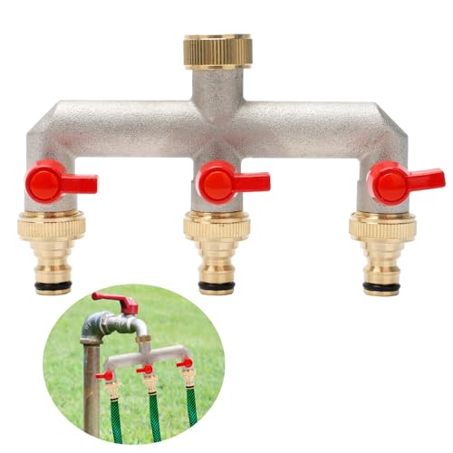 RANJIMA 3-Wege Wasserhahn Wasserverteiler,Verteiler Wasser 3/4 Zoll Messing Wasseranschluss Verteile Gartenschläuche,Wasserhahn Adapter mit Kugelhahn zum Einstellen,für Waschmaschine,Rasen Wasserhähne RANJIMA 3-Wege Wasserhahn Wasserverteiler,Verteiler Wasser 3/4 Zoll Messing Wasseranschluss Verteile Gartenschläuche,Wasserhahn Adapter mit Kugelhahn zum Einstellen,für Waschmaschine,Rasen Wasserhähne von RANJIMA