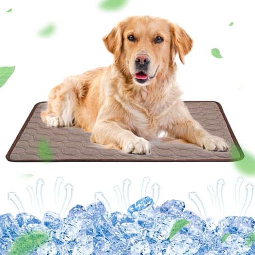 RANJIMA Kühlmatte für Hunde Groß, Selbstkühlend Hundematte 100 * 70cm Kühldecke für Hunde, Ungiftig Waschbar Hund Kühlkissen Hundekühlmatte XL für Drinnen, Draußen und Auto (Kaffee, 100x70cm) von RANJIMA