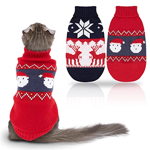 RANYPET 2 Stück Katzenpullover Weihnachten Welpen Gestrickter Pullover, Weihnachten Muster Strickwaren warme Haustier Pullover für Kätzchen und kleine Hunde L von RANYPET