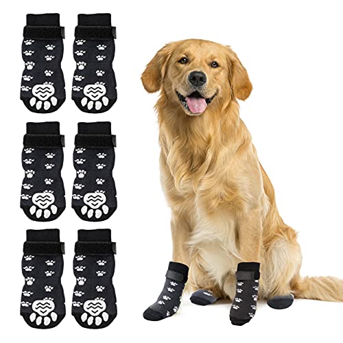 RANYPET 3 Paar Indoor Anti-Rutsch Socken für Hunde - Weicher Verstellbarer Pfotenschutz für Alter Hund mit Riemen Traktionskontrolle für den Innenbereich auf Hartholzböden M von RANYPET