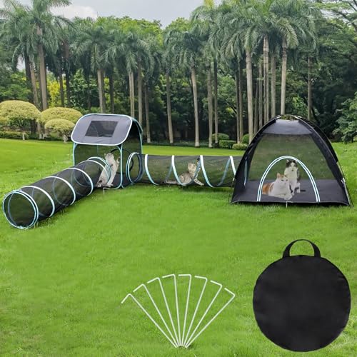RANYPET 4 in 1 Tragbare Katzenzelt für Draußen, Katzengehege Outdoor mit 2 Faltbare Zelten, 2 Faltbare Pop Up Katzentunnel und Aufbewahrungstasche, Interaktive Labyrinth für Kätzchen/Welpen/Kaninchen RANYPET 4 in 1 Tragbare Katzenzelt für Draußen, Katzengehege Outdoor mit 2 Faltbare Zelten, 2 Faltbare Pop Up Katzentunnel und Aufbewahrungstasche, Interaktive Labyrinth für Kätzchen/Welpen/Kaninchen von RANYPET