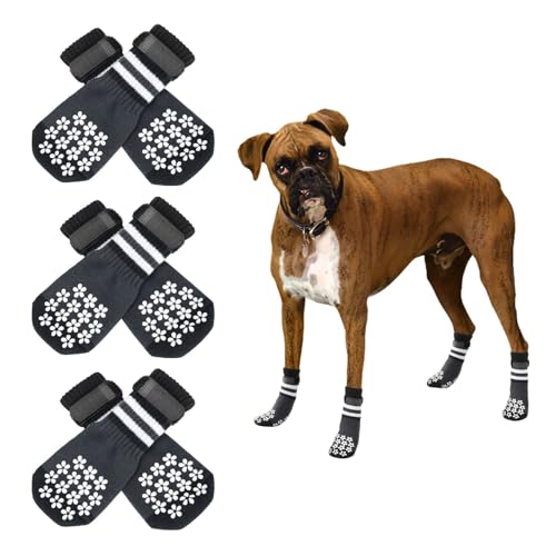 RANYPET Doppelseitige rutschfeste Hundesocken, 3 Paar, Hundesocken mit Riemen, Traktionskontrolle für drinnen auf Hartholzböden, Haustierpfotenschutz für kleine, mittelgroße und große Hunde, Größe L von RANYPET