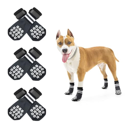 RANYPET Doppelseitige, rutschfeste Hundesocken, 3 Paar – Hundesocken mit Riemen, Traktionskontrolle für drinnen auf Hartholzböden, Haustierpfotenschutz für kleine, mittelgroße und große Hunde, Größe M von RANYPET