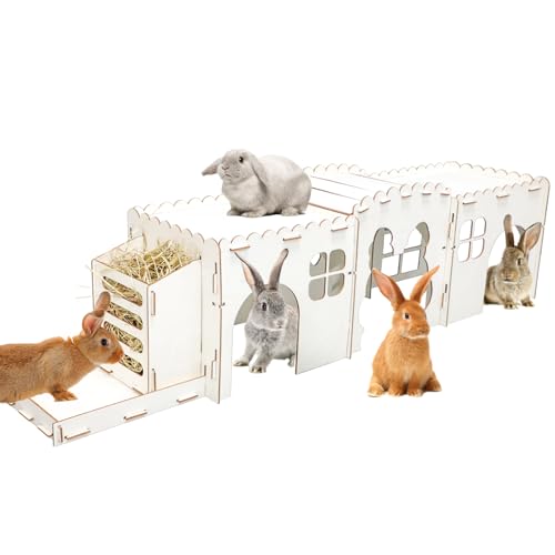 RANYPET Extra großes Kaninchenschloss aus Holz mit Heu-Futterspender, großes Kaninchenhaus und Versteck für Indoor-Hasen, Klettern, abnehmbares Kleintierversteck für Kaninchen, Meerschweinchen RANYPET Extra großes Kaninchenschloss aus Holz mit Heu-Futterspender, großes Kaninchenhaus und Versteck für Indoor-Hasen, Klettern, abnehmbares Kleintierversteck für Kaninchen, Meerschweinchen von RANYPET