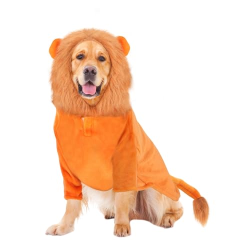 RANYPET Halloween-Hunde-Löwen-Kostüm, Hundekleidung für mittelgroße bis große Hunde, lustiges Hundekostüm für Löwen, Cosplay, Hunde-Löwen-Kapuzenpullover für Halloween und Urlaub, von RANYPET