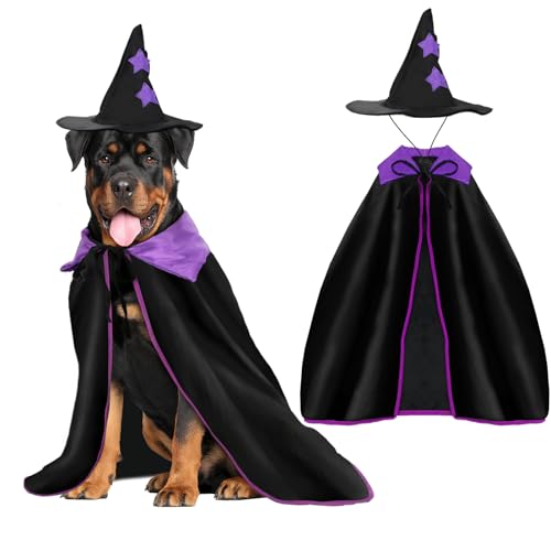 RANYPET Halloween-Kostüm für große Hunde, Hexenkostüm mit Zauberer-Umhang und Hexenhut, Hunde-Outfit, Hexenumhang, Haustiermantel, lustig, Halloween-Party, Cosplay-Kostüm für große und mittelgroße von RANYPET