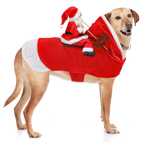RANYPET Hund Santa Claus Reiten Weihnachtskostüm, Premium Haustier Kleidung Weihnachten Reiten Outfit für Kleine Große Hunde Katzen Kleidung Weihnachtsfeier Anzieh Kleidung 3XL von RANYPET