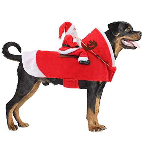 RANYPET Hund Santa Claus Reiten Weihnachtskostüm, Premium Haustier Kleidung Weihnachten Reiten Outfit für Kleine Große Hunde Katzen Kleidung Weihnachtsfeier Anzieh Kleidung L von RANYPET