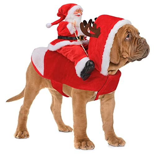 RANYPET Hund Santa Claus Reiten Weihnachtskostüm, Premium Haustier Kleidung Weihnachten Reiten Outfit für Kleine Große Hunde Katzen Kleidung Weihnachtsfeier Anzieh Kleidung M von RANYPET