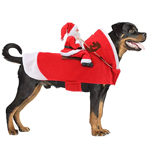 RANYPET Hund Santa Claus Reiten Weihnachtskostüm, Premium Haustier Kleidung Weihnachten Outfit für Kleine Große Hunde Katzen Weihnachtsfeier Anzieh XL von RANYPET