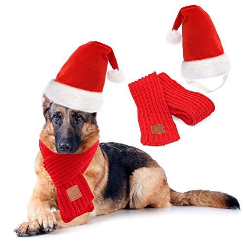 RANYPET Hund Weihnachtsmütze und Schal - Weihnachtshundekostüme Haustier Weihnachtsmütze Weihnachtshundeschal für kleine mittlere und große Hunde von RANYPET