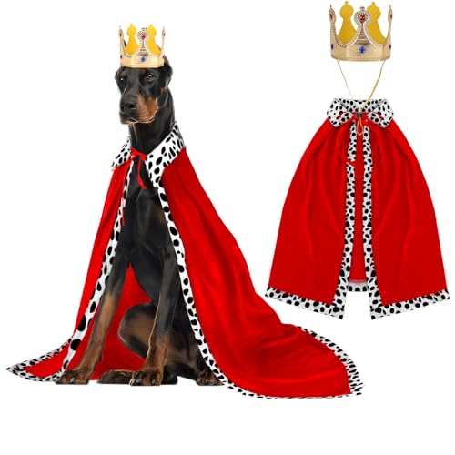 RANYPET Hundekönigskostüm, Hunde-Halloween-Kostüm, Königs-Umhang mit Krone für mittelgroße und große Hunde, Haustierprinz-Kostüm, Königinprinz und Prinzessin, Cosplay, für Halloween-Party, Verkleidung von RANYPET