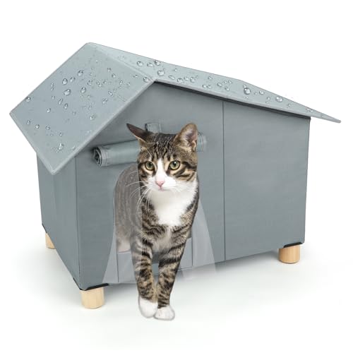 RANYPET Katzenhaus Outdoor, Faltbar Wasserdicht katzenhaus mit Niedrigen Beinen, Abnehmbarem Weiches Matte und Vorhang, Groß katzenhöhle für Innen Draußen katzen haus für Kleine und Mittlere Haustiere RANYPET Katzenhaus Outdoor, Faltbar Wasserdicht katzenhaus mit Niedrigen Beinen, Abnehmbarem Weiches Matte und Vorhang, Groß katzenhöhle für Innen Draußen katzen haus für Kleine und Mittlere Haustiere von RANYPET