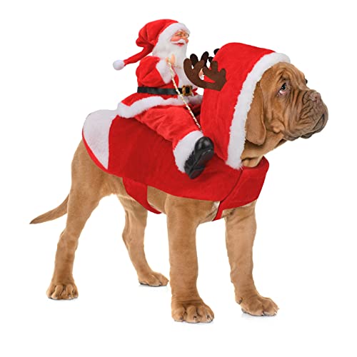 RANYPET Weihnachtsmann Hundekostüm Weihnachten Haustier Kleidung Weihnachtsmann Reiten Haustier Cosplay Kostüme Party Verkleiden Hund Outfit für kleine, mittelgroße und große Hunde S von RANYPET