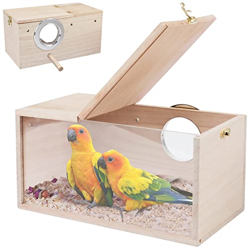 RANYPET Wellensittich Nistkasten Transparent Design Vogelnest Brutkasten mit Sitzstange Holz Vogelkäfig Haus für Lovebirds Wellensittiche Finke von RANYPET